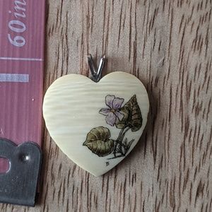 Vintage Painted Scrimshaw Heart Pendant